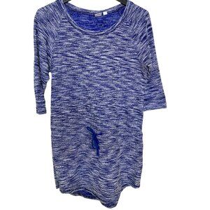 NYC Womens Blue Marled Cotton Knit Drawstring Waist Tunic Size L Coastal Summer